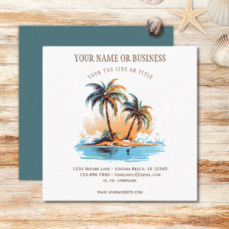 Tropical Beach Palm Tree Coastal Quadratische Visitenkarte