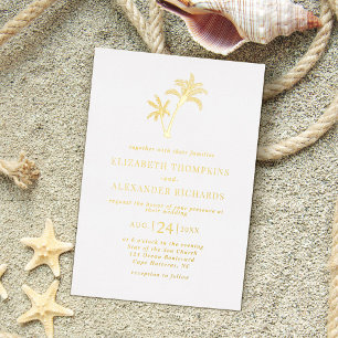 Tropical Beach Palm Tree Coastal Wedding Folieneinladung