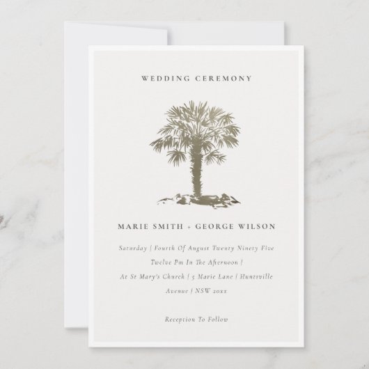 Tropical Beach Palm Tree Dark Gold Hochzeit einlad Dankeskarte (Vorderseite)