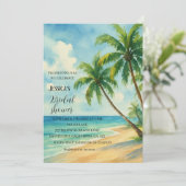 Tropical Beach Palm Tree Destination Brautparty Einladung (Stehend Vorderseite)