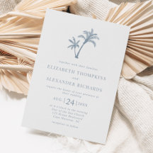 Tropical Beach Palm Tree Dusty Blue Wedding