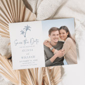 Tropical Beach Palm Tree Dusty Blue Wedding Foto Save The Date