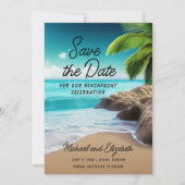 Tropical Beach Palm Tree Foto Wedding Save The Date (Vorderseite)