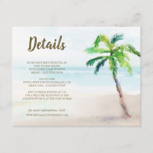 Tropical Beach Palm Tree Gästebuch Begleitkarte (Vorderseite)