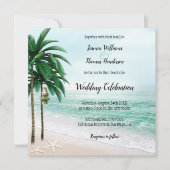 Tropical Beach Palm Tree Hochzeit in Urlaubsort Einladung (Vorderseite)