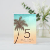 Tropical Beach Palm Tree Hochzeit Tischnummer (Stehend Vorderseite)