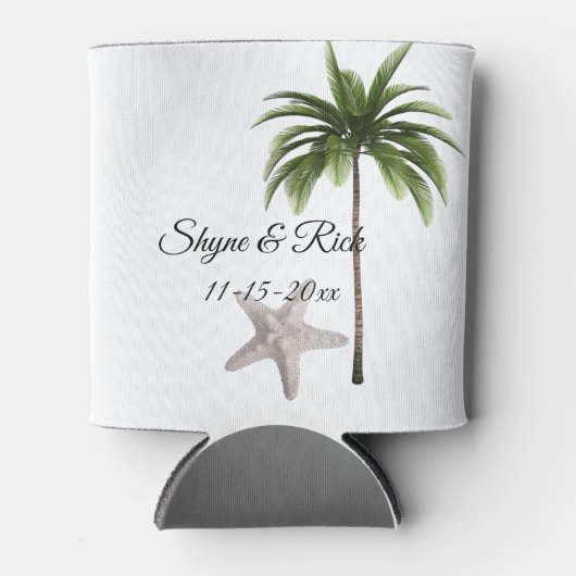 Tropical Beach Palm Tree Hochzeitsempfang Dosenkühler (Vorderseite)