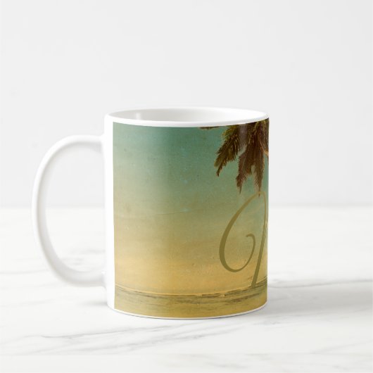 Tropical Beach Palm Tree Leopard Monogram Kaffeetasse (Links)