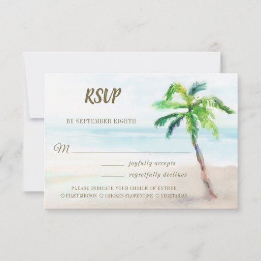 Tropical Beach Palm Tree Meal Choice Hochzeit RSVP Karte (Vorderseite)