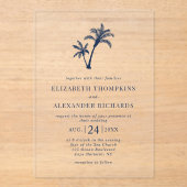 Tropical Beach Palm Tree Nautical Navy Hochzeit Acryleinladungen (Vorderseite)