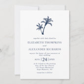 Tropical Beach Palm Tree Nautical Navy Hochzeit Einladung (Vorderseite)