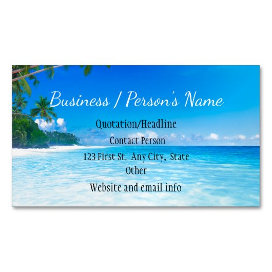 Tropical Beach Palm Tree Ocean Custom Busines Magnetische Visitenkarte (Vorderseite)