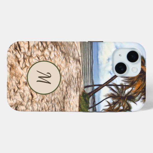 Tropical Beach Palm Tree Ocean Monogram Case-Mate iPhone Hülle (Rückseite (Horizontal))