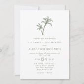 Tropical Beach Palm Tree Sage Green Wedding Einladung (Vorderseite)