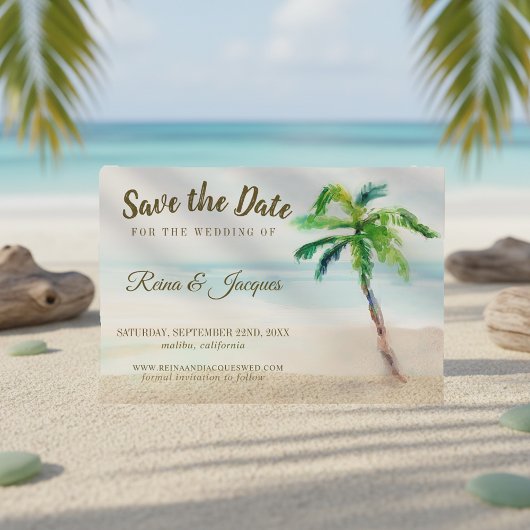 Tropical Beach Palm Tree Save the Date Hochzeit