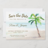 Tropical Beach Palm Tree Save the Date Hochzeit (Vorderseite)