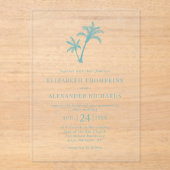 Tropical Beach Palm Tree Sea Glass Blue Wedding Acryleinladungen (Vorderseite)