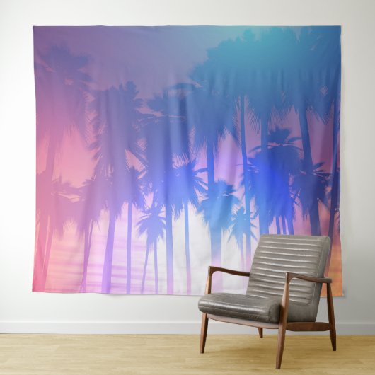 Tropical Beach Palm Tree Silhouette Ozean Wandteppich (Beispiel (Horizontal))