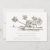Tropical Beach Palm Tree Sketch Gold Brautparty Einladung (Vorderseite)