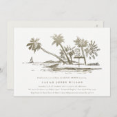 Tropical Beach Palm Tree Sketch Gold Brautparty Einladung (Vorne/Hinten)