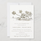Tropical Beach Palm Tree Sketch Gold Engagement Einladung (Vorderseite)
