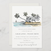 Tropical Beach Palm Tree Sketch Paare Dusche Einladung (Vorne/Hinten)