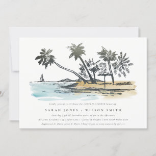 Tropical Beach Palm Tree Sketch Paare Dusche Einladung