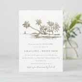 Tropical Beach Palm Tree Sketch Paare Dusche Einladung (Stehend Vorderseite)