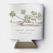 Tropical Beach Palm Tree Sketch Pale Gold Hochzeit Dosenkühler (Vorderseite)