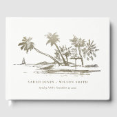Tropical Beach Palm Tree Sketch Pale Gold Hochzeit Gästebuch (Vorderseite)