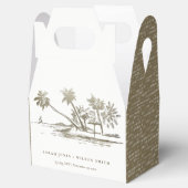 Tropical Beach Palm Tree Sketch Pale Gold Hochzeit Geschenkschachtel (Geöffnet)