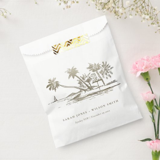 Tropical Beach Palm Tree Sketch Pale Gold Hochzeit Geschenktütchen (Versiegelt)