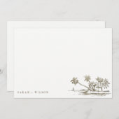 Tropical Beach Palm Tree Sketch Pale Gold Hochzeit Mitteilungskarte (Vorne/Hinten)