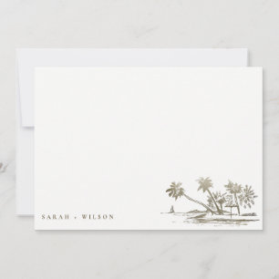 Tropical Beach Palm Tree Sketch Pale Gold Hochzeit Mitteilungskarte