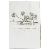 Tropical Beach Palm Tree Sketch Pale Gold Hochzeit Mittlere Geschenktüte (Vorderseite)