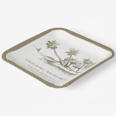 Tropical Beach Palm Tree Sketch Pale Gold Hochzeit Pappteller (Gewinkelt)