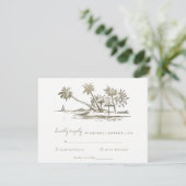 Tropical Beach Palm Tree Sketch Pale Gold Hochzeit RSVP Karte (Stehend Vorderseite)