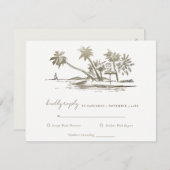 Tropical Beach Palm Tree Sketch Pale Gold Hochzeit RSVP Karte (Vorne/Hinten)