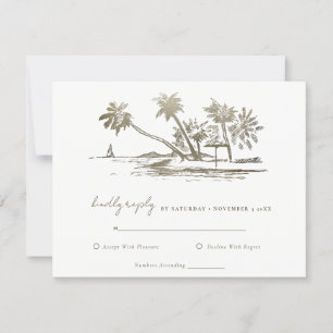 Tropical Beach Palm Tree Sketch Pale Gold Hochzeit RSVP Karte