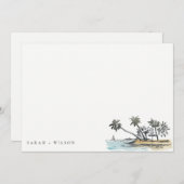 Tropical Beach Palm Tree Sketch Wasserfarbenhochze Mitteilungskarte (Vorne/Hinten)