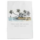 Tropical Beach Palm Tree Sketch Wasserfarbenhochze Mittlere Geschenktüte (Vorderseite)