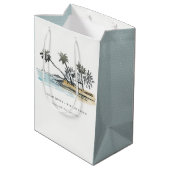 Tropical Beach Palm Tree Sketch Wasserfarbenhochze Mittlere Geschenktüte (Rückseite Schrägansicht)