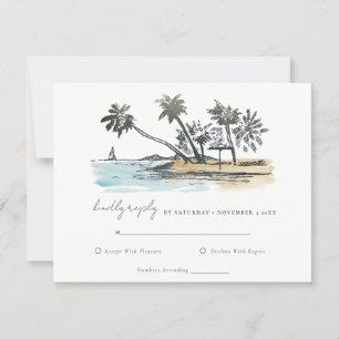Tropical Beach Palm Tree Sketch Wasserfarbenhochze RSVP Karte