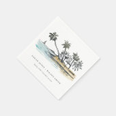 Tropical Beach Palm Tree Sketch Wasserfarbenhochze Serviette (Ecke)