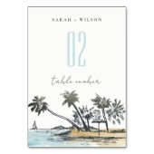 Tropical Beach Palm Tree Sketch Wedding Wasserfarb Tischnummer (Rückseite)