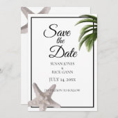 Tropical Beach Palm Tree Starfish Modern Save The Date (Vorne/Hinten)