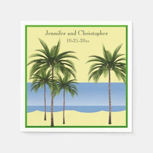 Tropical Beach Palm Tree Summer Ocean Wedding Name Serviette (Vorderseite)