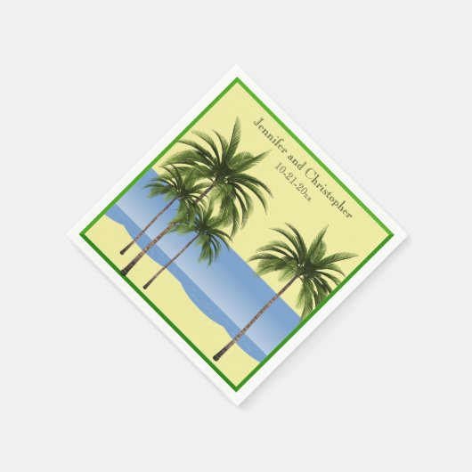Tropical Beach Palm Tree Summer Ocean Wedding Name Serviette (Ecke)