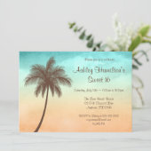 Tropical Beach Palm Tree Sweet 16 Einladung (Stehend Vorderseite)