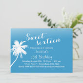 Tropical Beach Palm Tree Sweet 16 Einladung (Stehend Vorderseite)
